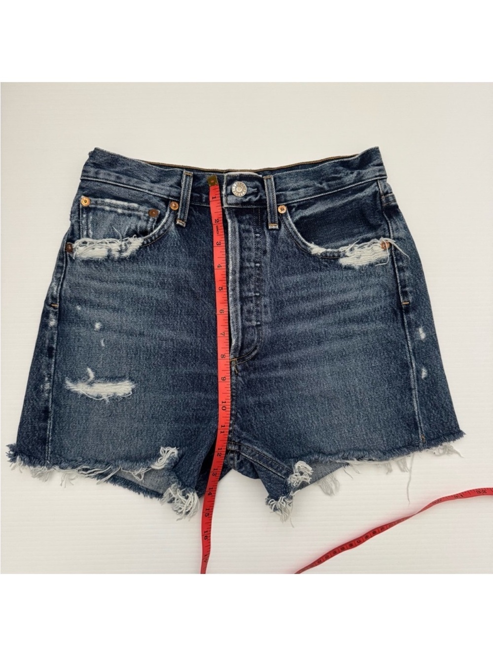 AGOLDE High Rise Distressed Cutoff Denim Shorts Button Fly Size 24 - Picture 7 of 9